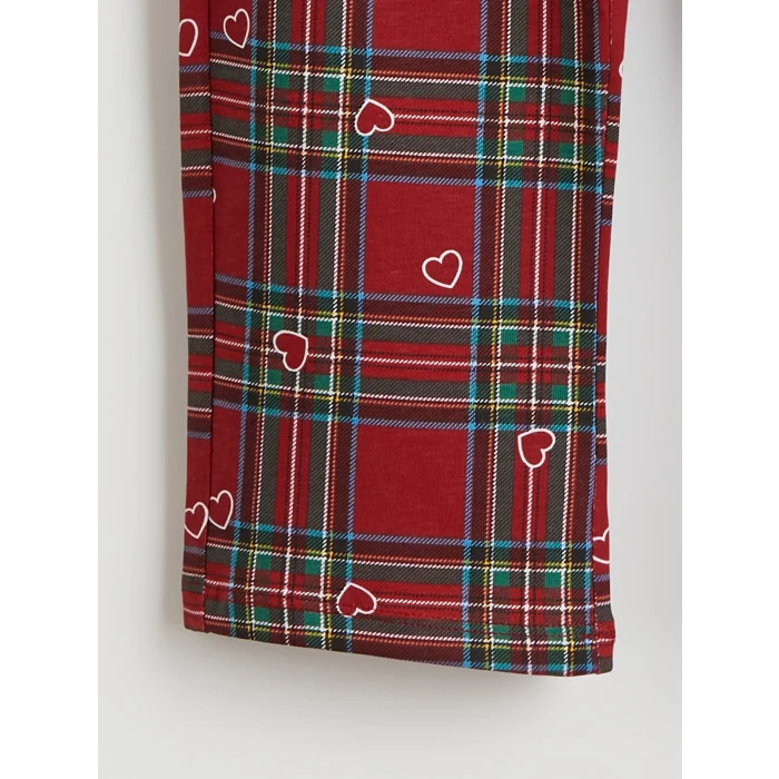 LCW Kids Kırmızı Ekose Desenli Kız Çocuk Pijama Takımı