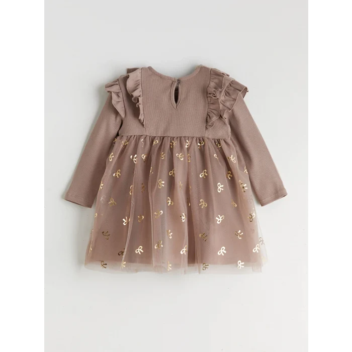 LCW baby Kahverengi Bisiklet Yaka Kız Bebek Tütü Elbise