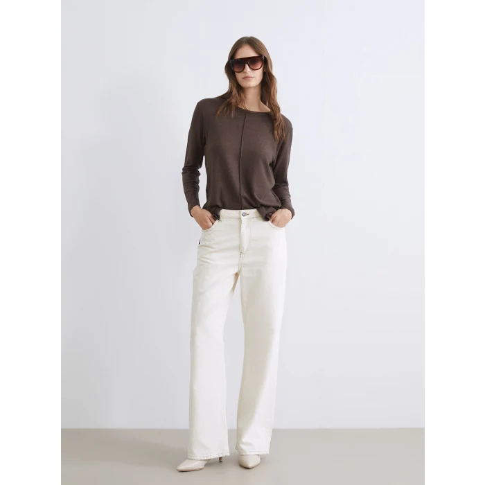 LCWAIKIKI Classic Kahverengi Bisiklet Yaka Kadın Tişört