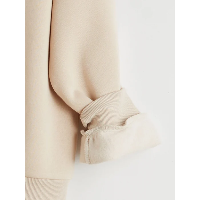 LCW Kids Bej Bisiklet Yaka Kız Çocuk Sweatshirt