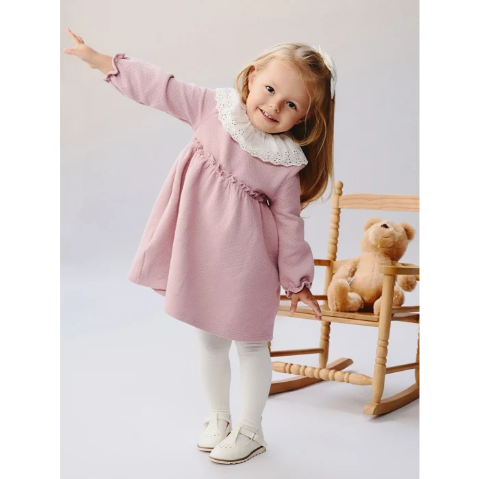 LCW baby Pembe Bebe Yaka Kız Bebek Elbise ve Külotlu Çorap