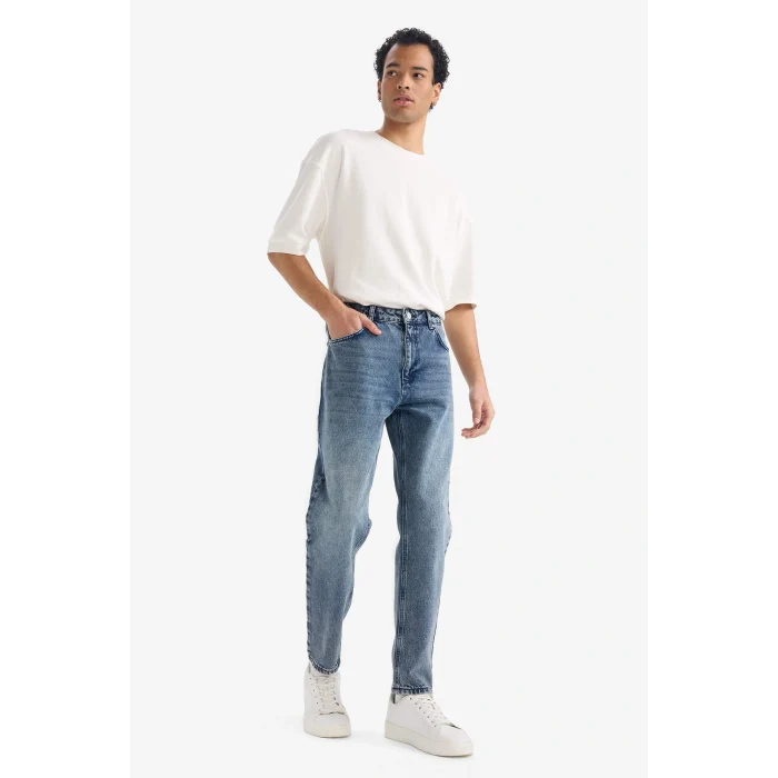 Defacto E8425AXNM28 Mavi 90s Slim Fit Dar Kalıp Yüksek Bel Dar Paça Jean Pantolon