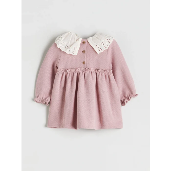 LCW baby Pembe Bebe Yaka Kız Bebek Elbise ve Külotlu Çorap