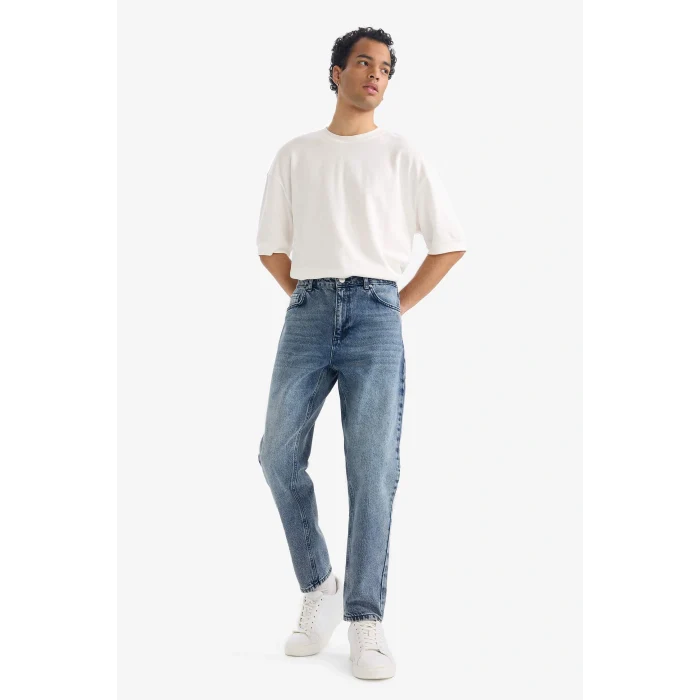 Defacto E8425AXNM28 Mavi 90s Slim Fit Dar Kalıp Yüksek Bel Dar Paça Jean Pantolon