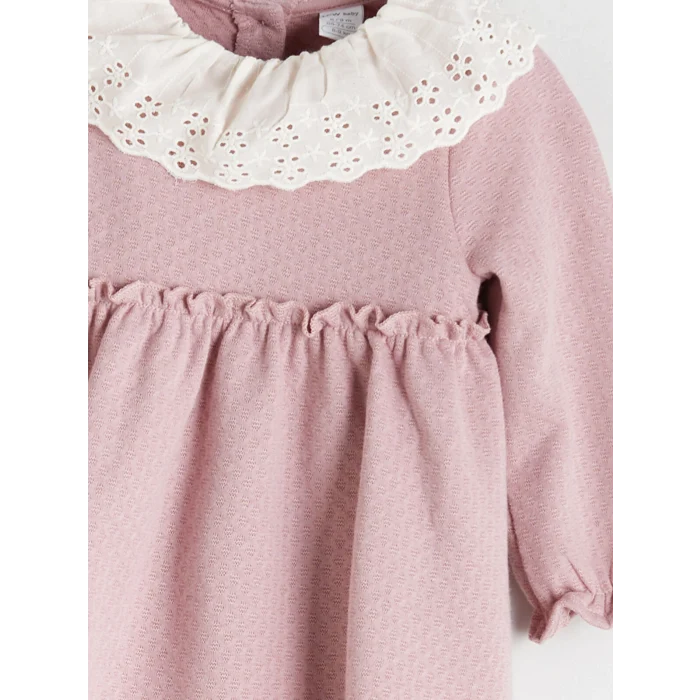 LCW baby Pembe Bebe Yaka Kız Bebek Elbise ve Külotlu Çorap