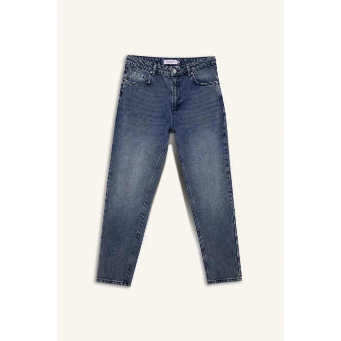 Defacto E8425AXNM28 Mavi 90s Slim Fit Dar Kalıp Yüksek Bel Dar Paça Jean Pantolon