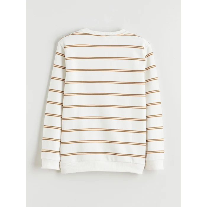 LCW Kids Kahverengi Bisiklet Yaka Çizgili Erkek Çocuk Sweatshirt