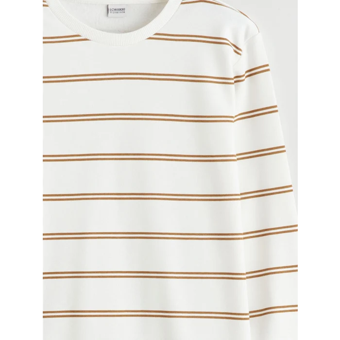 LCW Kids Kahverengi Bisiklet Yaka Çizgili Erkek Çocuk Sweatshirt