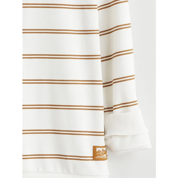 LCW Kids Kahverengi Bisiklet Yaka Çizgili Erkek Çocuk Sweatshirt