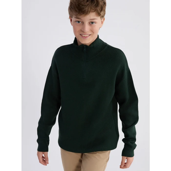 LCW Kids Yeşil Dik Yaka Erkek Çocuk Triko Kazak