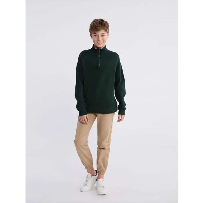 LCW Kids Yeşil Dik Yaka Erkek Çocuk Triko Kazak