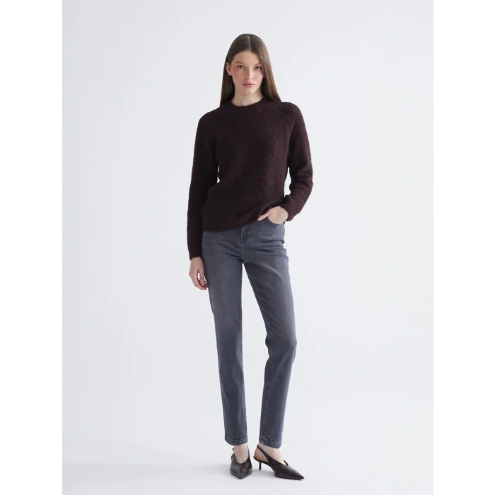 LCW Modest Gri Mom Fit Kadın Jean Pantolon