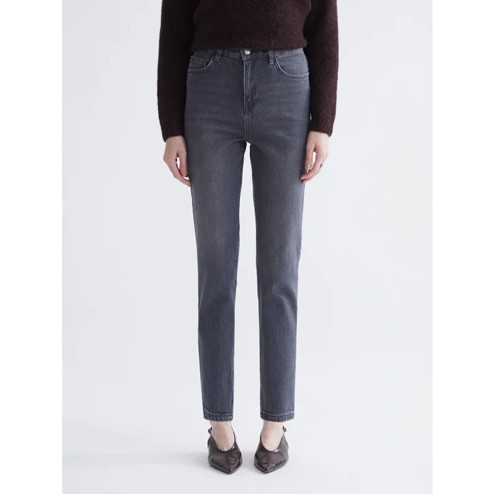 LCW Modest Gri Mom Fit Kadın Jean Pantolon