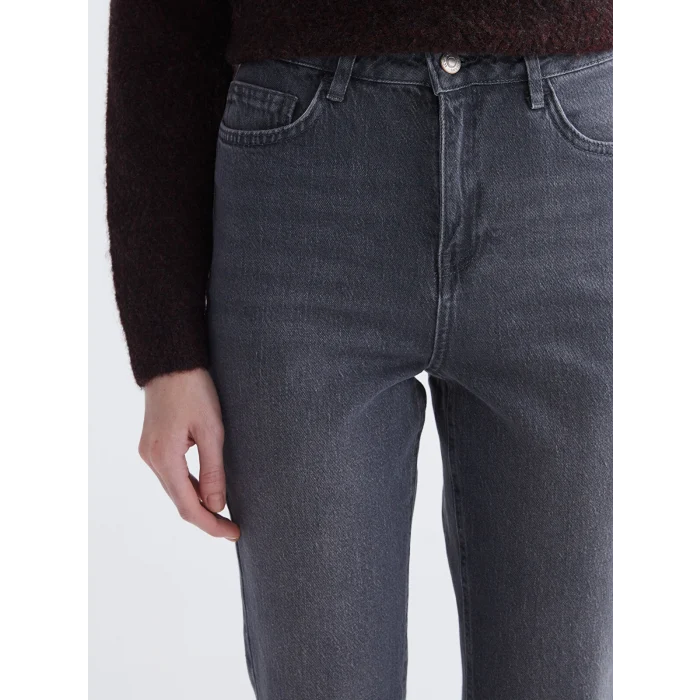 LCW Modest Gri Mom Fit Kadın Jean Pantolon