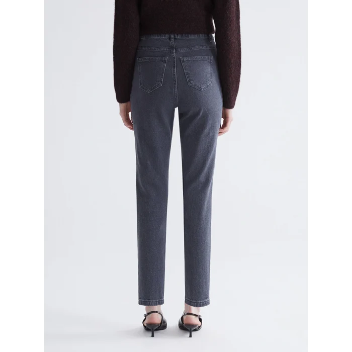 LCW Modest Gri Mom Fit Kadın Jean Pantolon