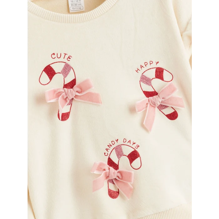 LC WAIKIKI Ekru Kız Bebek Sweatshirt ve Tayt Pantolon 2li