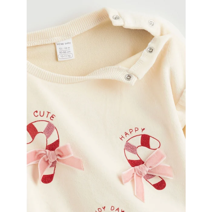 LC WAIKIKI Ekru Kız Bebek Sweatshirt ve Tayt Pantolon 2li