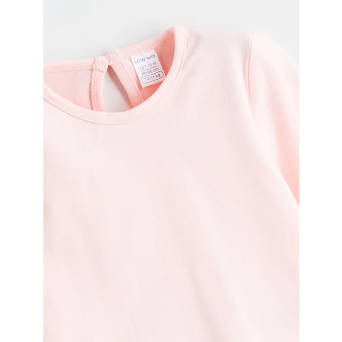 LCW baby Bej Fiyonk Detaylı Kadife Kız Bebek Salopet Elbise ve Tişört