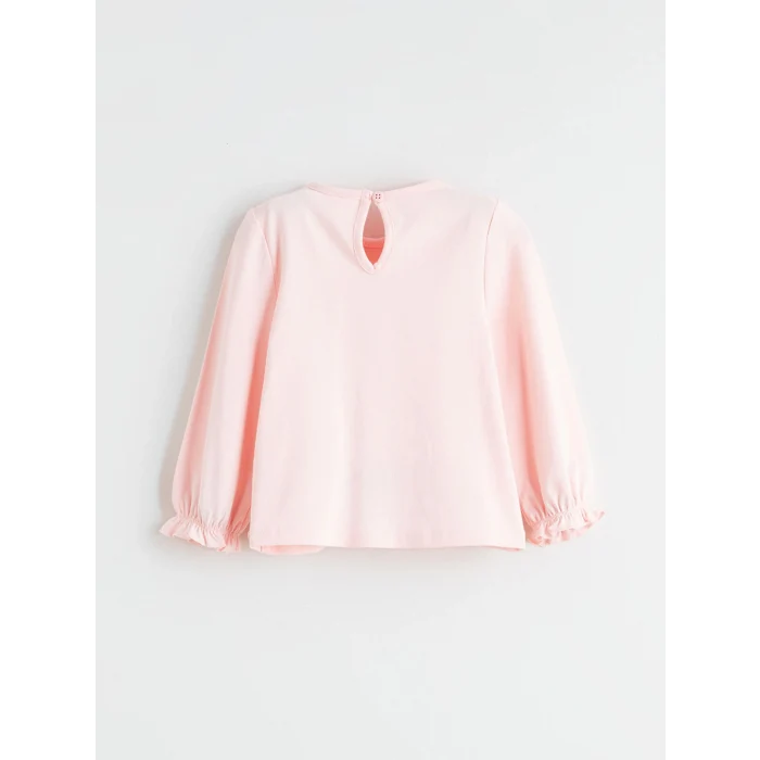 LCW baby Bej Fiyonk Detaylı Kadife Kız Bebek Salopet Elbise ve Tişört