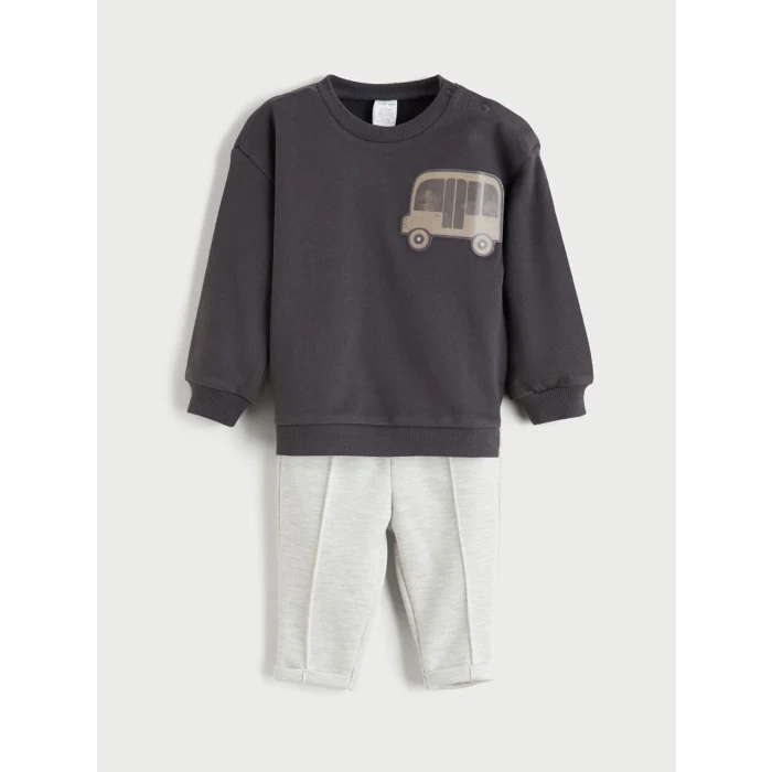 LCW baby Gri Bisiklet Yaka Erkek Bebek Sweatshirt ve Eşofman Alt 2li