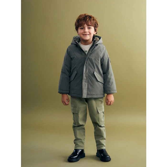 LCW Kids Haki Kapüşonlu Astarlı Erkek Çocuk Mont