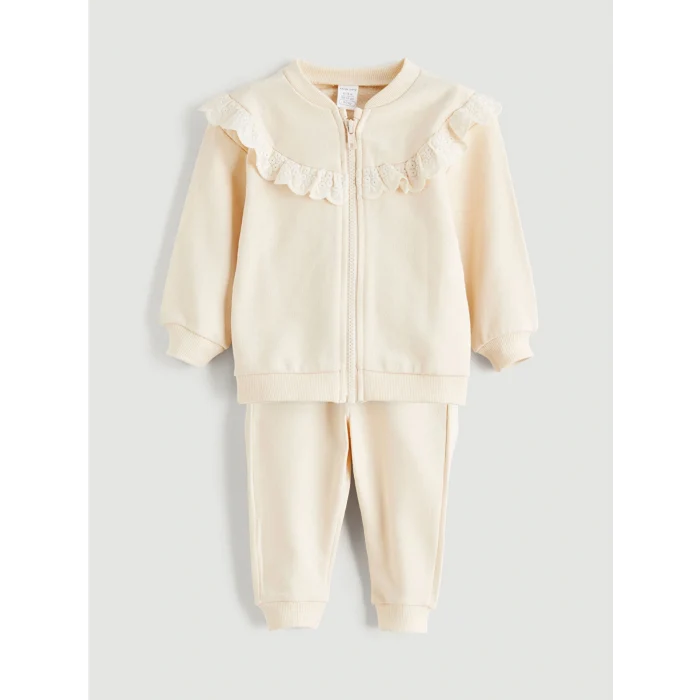 LCW baby Bej Kız Bebek Hırka ve Pantolon 2li Takım