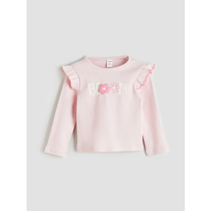 LCW Kids Pembe Bisiklet Yaka Baskılı Kız Çocuk Tişört