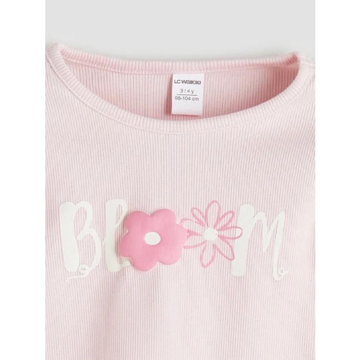 LCW Kids Pembe Bisiklet Yaka Baskılı Kız Çocuk Tişört