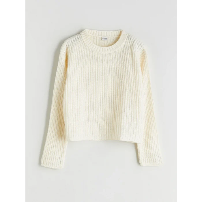 LCW Kids Ekru Bisiklet Yaka Kız Çocuk Triko Kazak