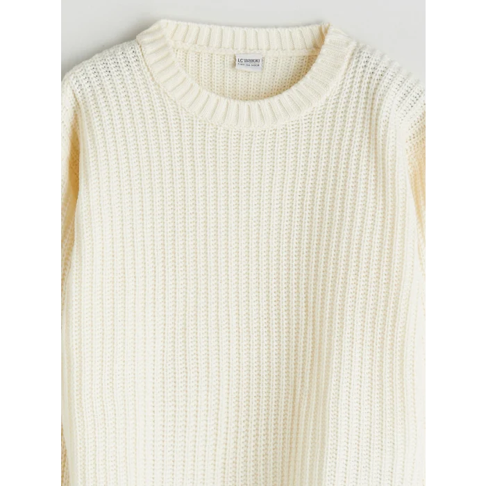 LCW Kids Ekru Bisiklet Yaka Kız Çocuk Triko Kazak