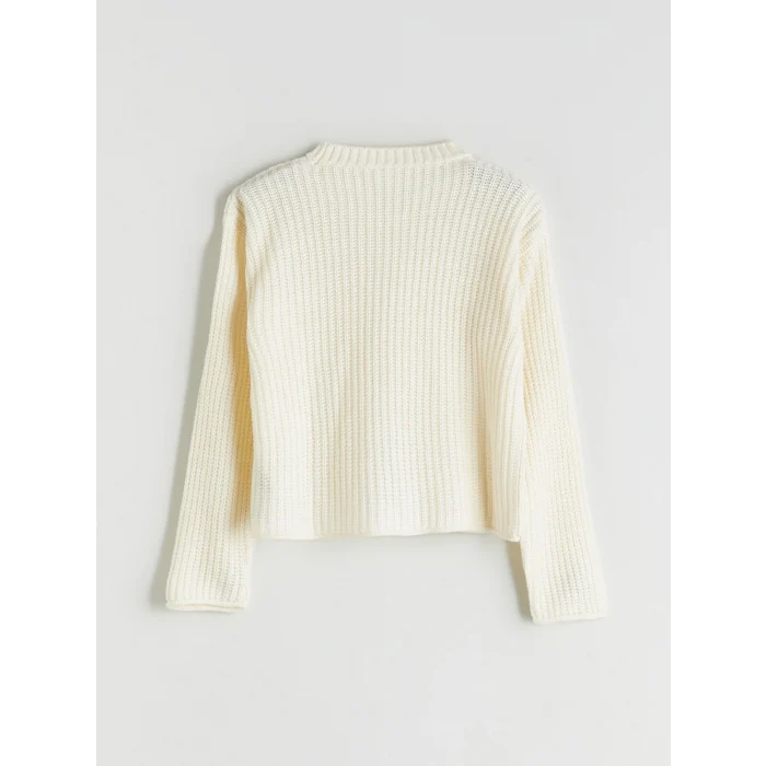 LCW Kids Ekru Bisiklet Yaka Kız Çocuk Triko Kazak