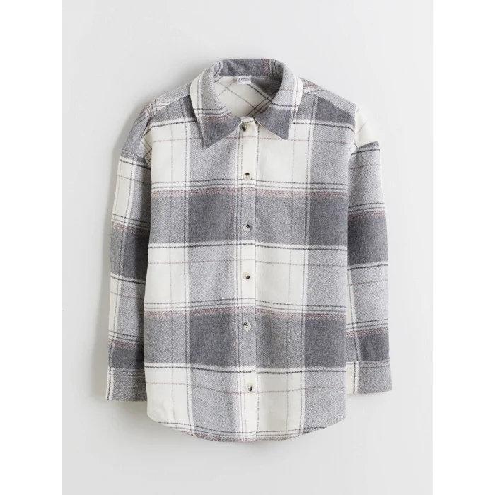 LCW Kids Gri Ekose Kız Çocuk Gömlek