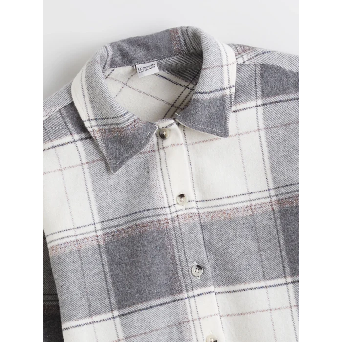 LCW Kids Gri Ekose Kız Çocuk Gömlek