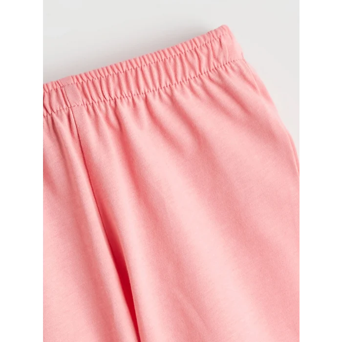 LCW baby Pembe Çiçek Baskılı Fırfırlı Kız Bebek Bluz ve Tayt 2li