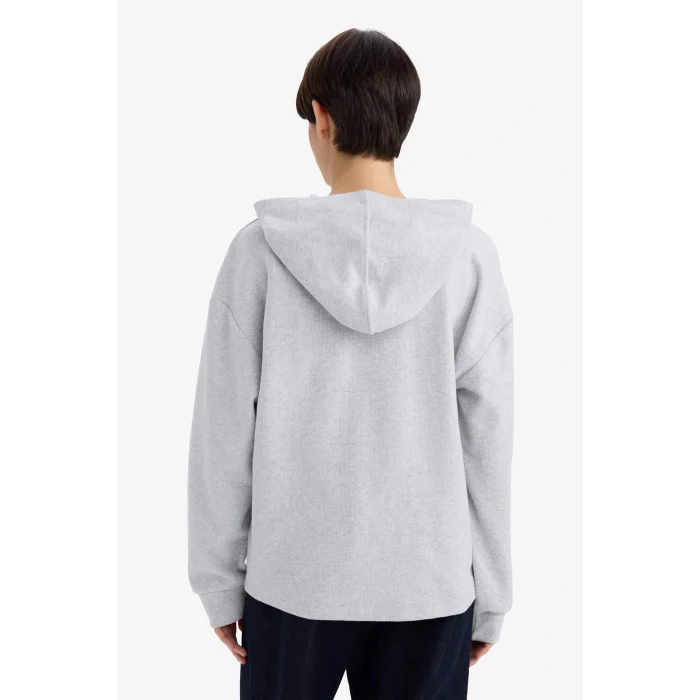Defacto F7889AXGR93 Gri Relax Fit Kapüşonlu Baskılı Sweatshirt