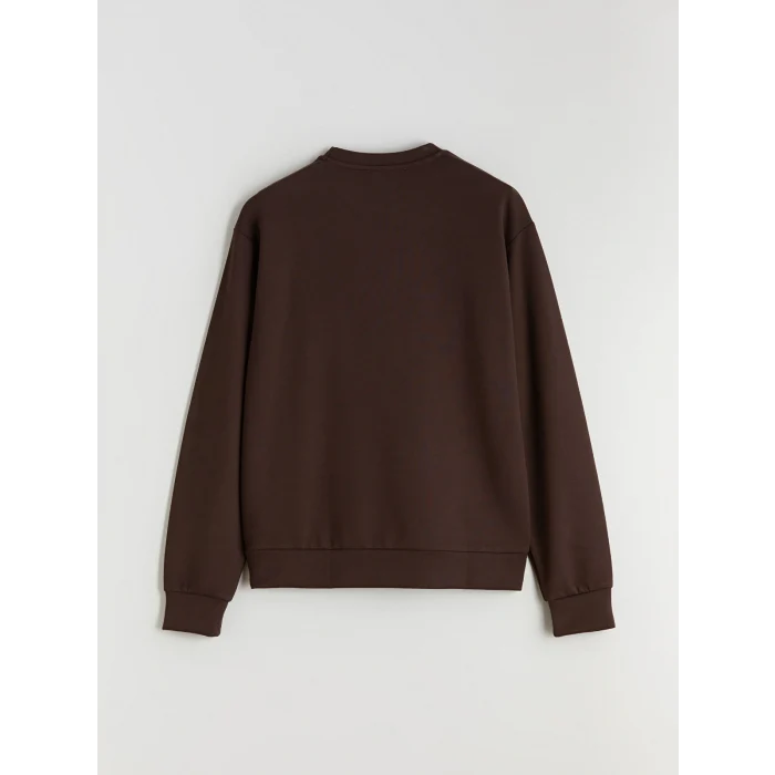 LCWAIKIKI Basic Kahverengi Bisiklet Yaka Taşlı Kadın Sweatshirt