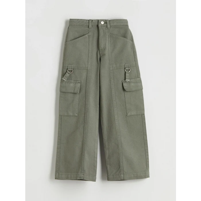 LCW Kids Haki Geniş Paça Gabardin Kız Çocuk Kargo Pantolon