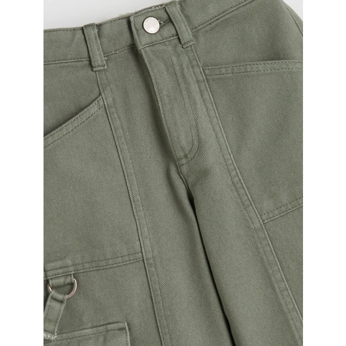 LCW Kids Haki Geniş Paça Gabardin Kız Çocuk Kargo Pantolon