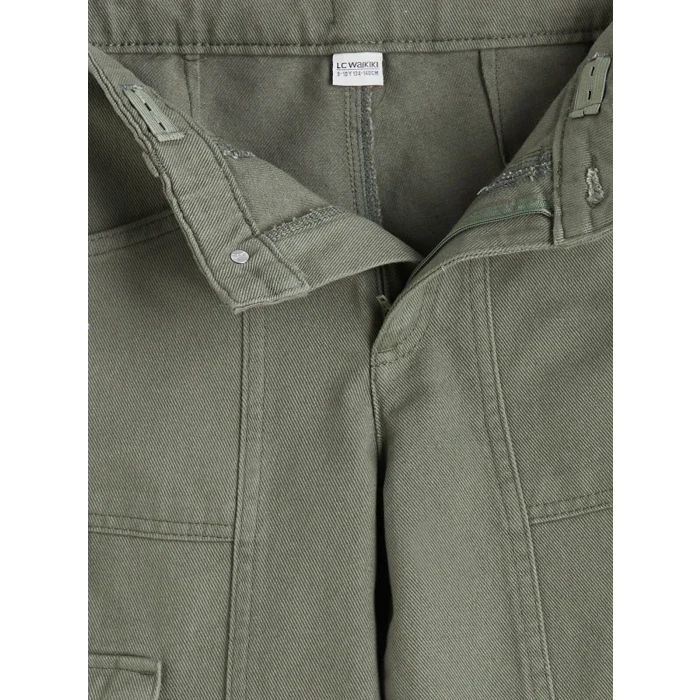 LCW Kids Haki Geniş Paça Gabardin Kız Çocuk Kargo Pantolon