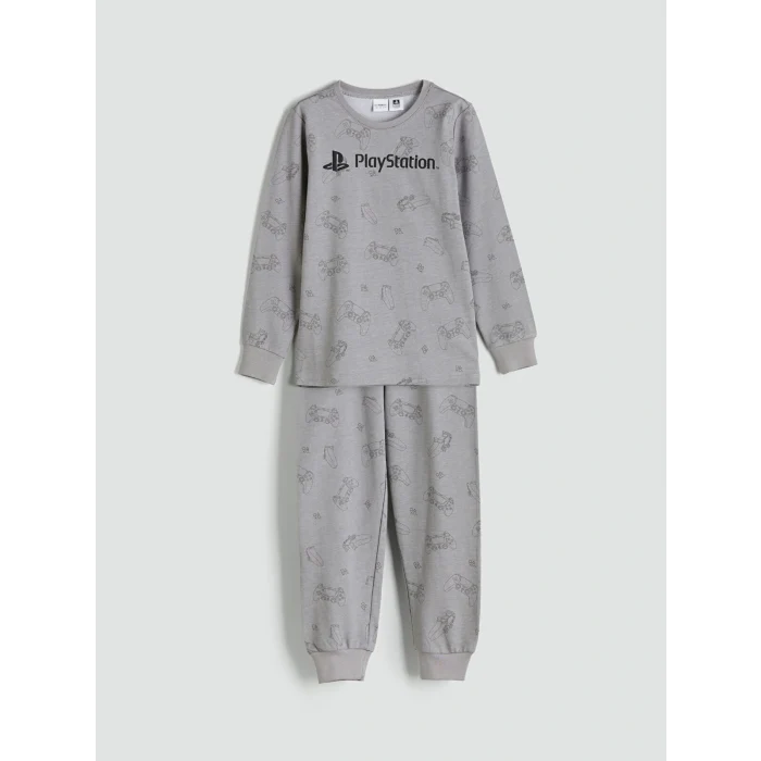 LCW Kids Gri Bisiklet Yaka PlayStation Baskılı Erkek Çocuk Pijama Takımı