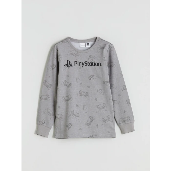LCW Kids Gri Bisiklet Yaka PlayStation Baskılı Erkek Çocuk Pijama Takımı
