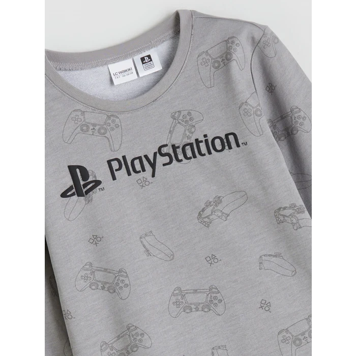 LCW Kids Gri Bisiklet Yaka PlayStation Baskılı Erkek Çocuk Pijama Takımı