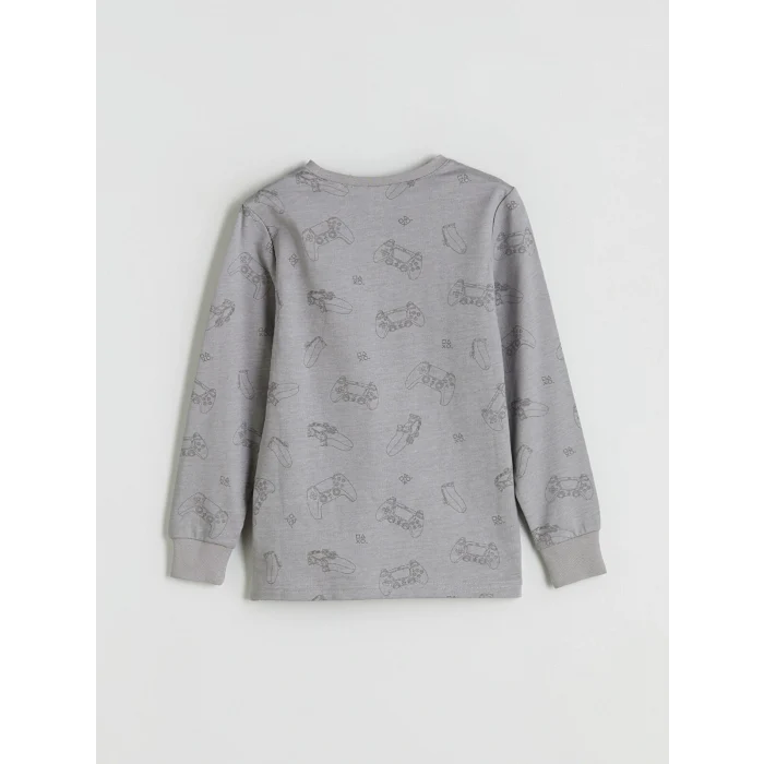 LCW Kids Gri Bisiklet Yaka PlayStation Baskılı Erkek Çocuk Pijama Takımı