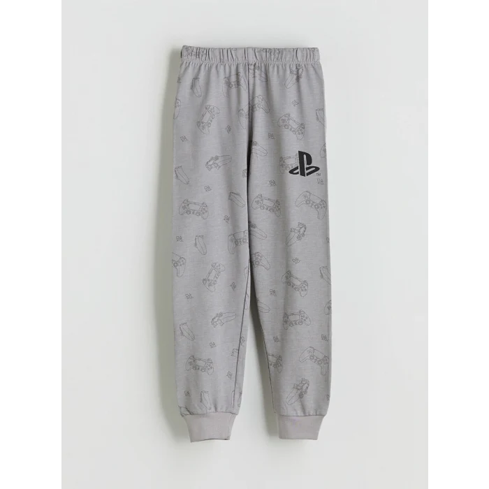 LCW Kids Gri Bisiklet Yaka PlayStation Baskılı Erkek Çocuk Pijama Takımı