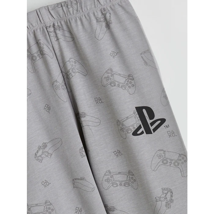 LCW Kids Gri Bisiklet Yaka PlayStation Baskılı Erkek Çocuk Pijama Takımı