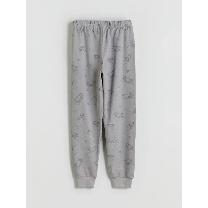 LCW Kids Gri Bisiklet Yaka PlayStation Baskılı Erkek Çocuk Pijama Takımı