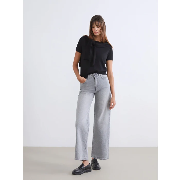 LCW Jeans Gri Wideleg Kadın Jean Pantolon