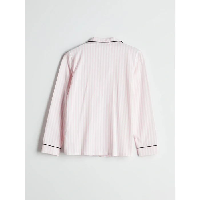 LCW DREAM Ekru Gömlek Yaka Çizgili Kadın Pijama Takımı