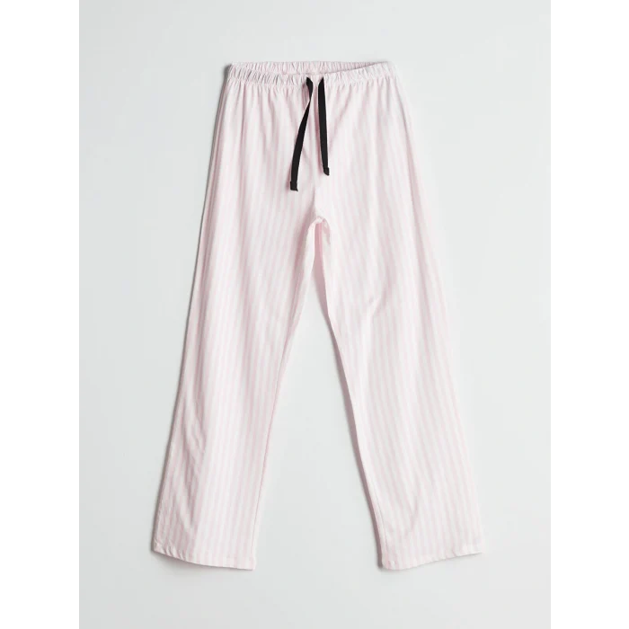 LCW DREAM Ekru Gömlek Yaka Çizgili Kadın Pijama Takımı