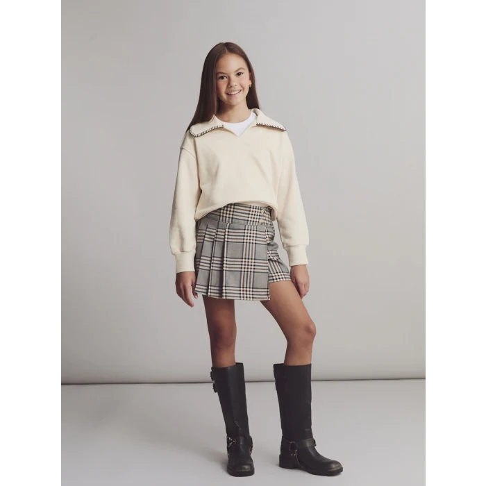 LCW Kids Bej Polo Yaka Kız Çocuk Sweatshirt